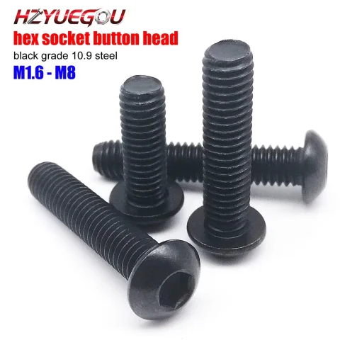 HZYUEGOU M1.6 M2 M2.5 M3 M4 M5 M6 M8 Tornillo Allen de Cabeza Hexagonal Tipo Botón, Acero Negro Grado 10.9, ISO7380