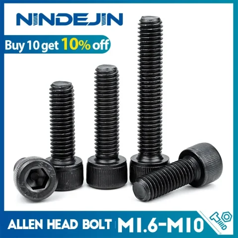 NINDEJIN-tornillo de cabeza hexagonal M1.6 M2 M2.5 M3 M4 M5 M6 M8 M10 12,9, tornillo Allen de acero al carbono DIN912