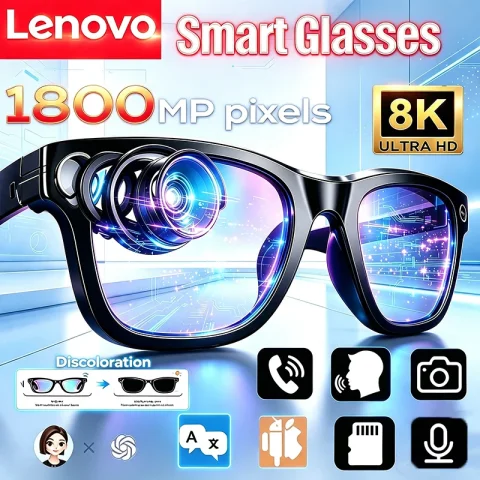 Gafas Inteligentes Lenovo 8K 1800MP con IA, Llamadas Manos Libres, Traducción por IA, Registro de Chat por IA, Reproducción de Música, Gafas de Sol Inteligentes para Hombres y Mujeres