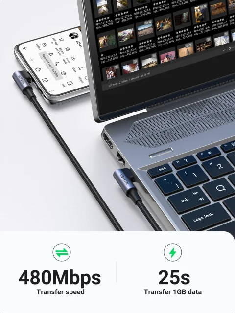 Cable USB-C UGREEN de 90 Grados, PD100W/60W, Tipo-C, para Juegos, Cable de Carga en Ángulo Recto, 5A/3A, para iPhone 17/16, Samsung, MacBook, 0.5-3M 5