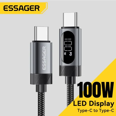 Cable USB C de pantalla Digital Essager para iPhone 17 16 15 Xiaomi Huawei 100W PD carga rápida para Macbook iPad Cable tipo C a C