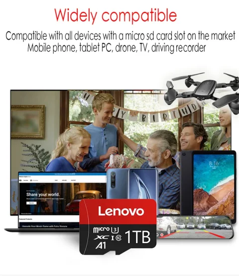 Tarjeta Micro SD Lenovo de 1 TB, Clase 10, Alta Velocidad, Video 4K, Tarjetas Flash TF SD de 256 GB, 128 GB, 64 GB, Tarjeta TF para Teléfonos, Cámaras, Drones