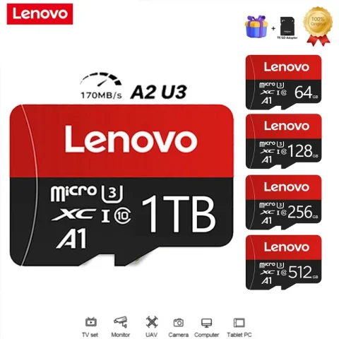 Tarjeta Micro SD Lenovo de 1 TB, Clase 10, Alta Velocidad, Video 4K, Tarjetas Flash TF SD de 256 GB, 128 GB, 64 GB, Tarjeta TF para Teléfonos, Cámaras, Drones