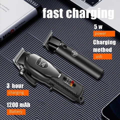 Kit de Cortadora de Pelo Hiena para Hombre, Afeitadora Eléctrica, Recortadora de Pelo Profesional con Pantalla Digital LCD 4