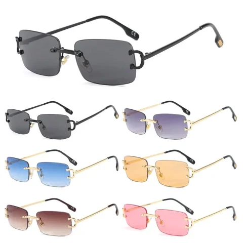 1 unidad de gafas de sol Retro UV400 sin montura, gafas de sol pequeñas de Metal a la moda, gafas Vintage de verano para mujeres y hombres, gafas de conducción