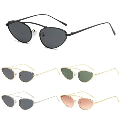 Gafas de sol de Metal con forma de ojo de gato para hombre y mujer, lentes de sol Retro de moda, pequeñas, protección UV400, Y2K, 1 unidad