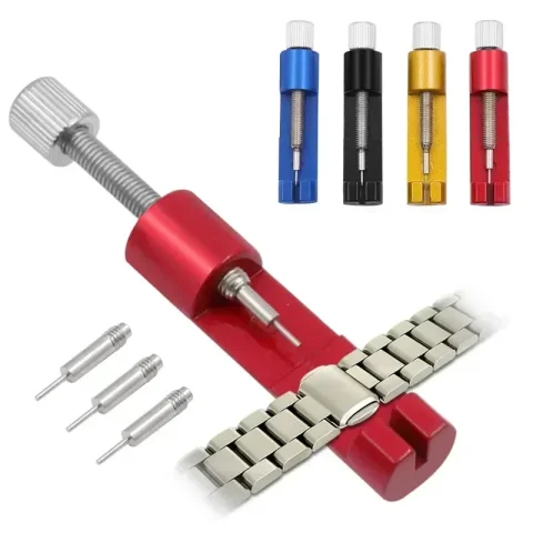 Herramienta metálica para reparación de relojes, herramienta de ajuste de correa de reloj con extractor de pasadores de eslabones de pulsera, fácil de usar para quitar y ajustar.