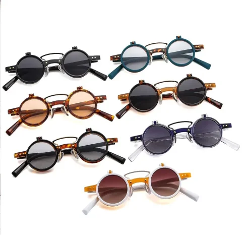 Gafas de sol Retro con remaches, lentes de doble capa, redondas, pequeñas, estilo Punk, Steampunk, Popular, UV400 3