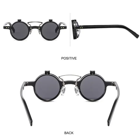 Gafas de sol Retro con remaches, lentes de doble capa, redondas, pequeñas, estilo Punk, Steampunk, Popular, UV400 5