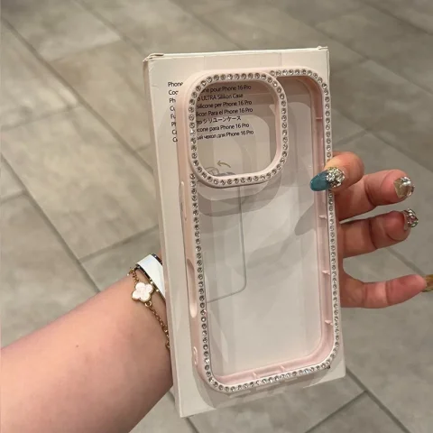 Funda de teléfono transparente de lujo con joyas de diamantes para iPhone 11, 12, 13, 14, 15, 16, 17 Pro Max Plus, funda trasera con purpurina de aire 4