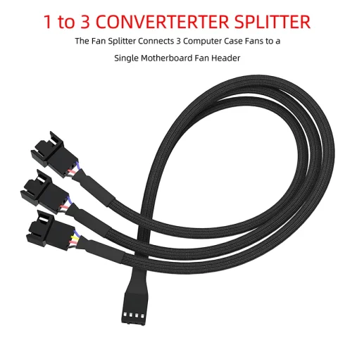 Cable Divisor de Ventilador PWM Cylarix para PC, 4 Pines, 1 a 4 Vías, Cable Adaptador de Extensión de Alimentación para Ventilador, Cable Trenzado con Funda Negra, 27 cm/10.5 Pulgadas