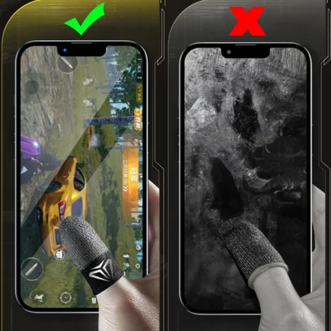 Guantes para la yema del dedo para juegos de móvil, protectores antideslizantes para pantalla táctil, transpirables, 2 piezas 3