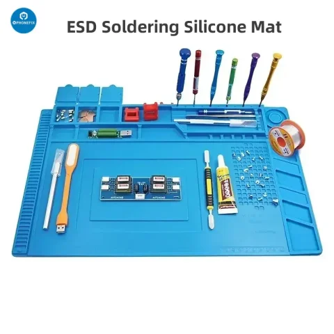 Estera de silicona para soldadura ESD antiestática, estera de trabajo de aislamiento resistente al calor, Kit de estación de soldadura, plataforma de mantenimiento de almohadilla de reparación