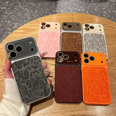 Funda de Teléfono de Lujo con Estampado de Leopardo para iPhone 13 14 15 16 17 Pro Max, Fundas Protectoras Antigolpes