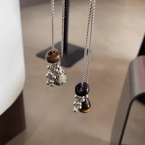 LATS-collar con colgante Irregular de piedra de ojo de tigre manchado para mujer, cadena larga, abalorio para niña, accesorios de joyería estética
