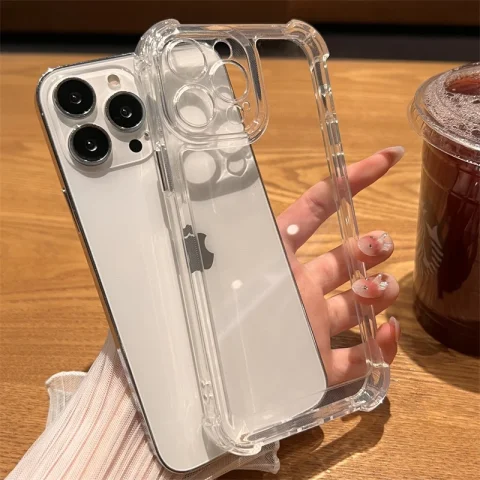 Funda transparente de lujo a prueba de golpes para iPhone 15 14 13 12 11 16 17 Pro Max Plus, funda trasera transparente con parachoques de aire