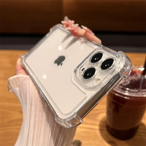Funda transparente de lujo a prueba de golpes para iPhone 15 14 13 12 11 16 17 Pro Max Plus, funda trasera transparente con parachoques de aire 5