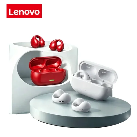 Auriculares inalámbricos de conducción ósea Lenovo New Clip-on con micrófono, larga duración de batería, auriculares deportivos para música y juegos.
