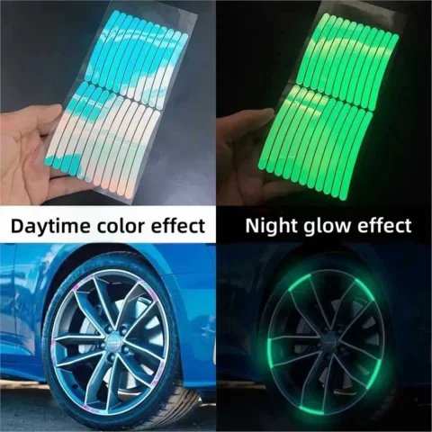 20 piezas pegatina reflectante para cubo de rueda de coche, tiras reflectantes luminosas para llanta de neumático para conducción nocturna, pegatina para rueda de motocicleta y bicicleta 4