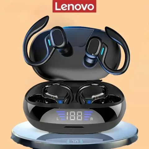 Auriculares inalámbricos Lenovo Bluetooth 5,3, auriculares deportivos con batería de larga duración, ganchos para la oreja con reducción de ruido, auriculares impermeables