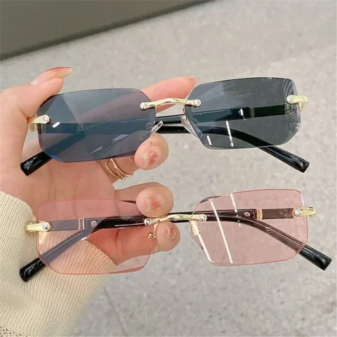 Gafas de sol sin montura para hombre y mujer, lentes rectangulares sin marco, Retro, para viajar, verano, UV400, 1 unidad