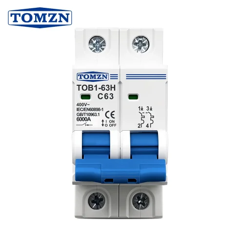 TOMZN 2P AC MCB TOB1-63 C Tipo 230/400V ~ 50Hz/60Hz Mini disyuntor 6A 10A 16A 20A 25A 32A 40A 50A 63A