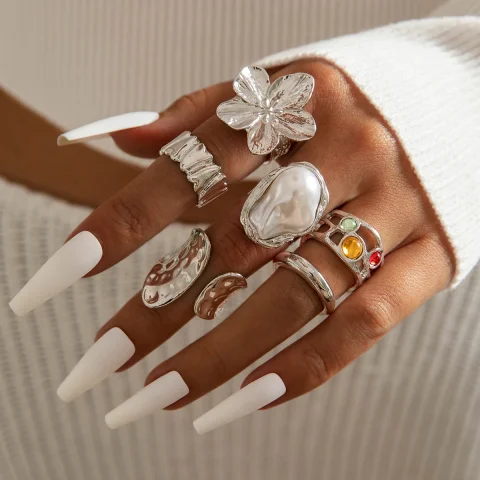 Tocona 2024 nueva moda de lujo de imitación de perlas conjuntos de anillos abiertos para mujeres elegante anillo de Color dorado accesorios de joyería de fiesta