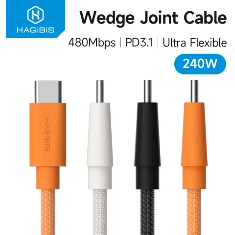 Cable USB C a USB C Hagibis, Cable de Carga Rápida Tipo-C de 240W, Conector de Cuña, Cable Cargador PD3.1 para iPhone 17 Pro Max, Tablet, Carplay
