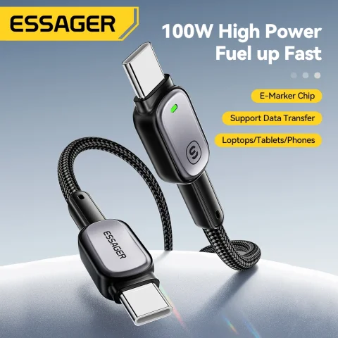 Cable Essager de 100W Tipo C a Tipo C para iPhone 16 15 Xiaomi Samsung Huawei, Carga Rápida PD para Macbook, Tablet, Laptop, Cable LED