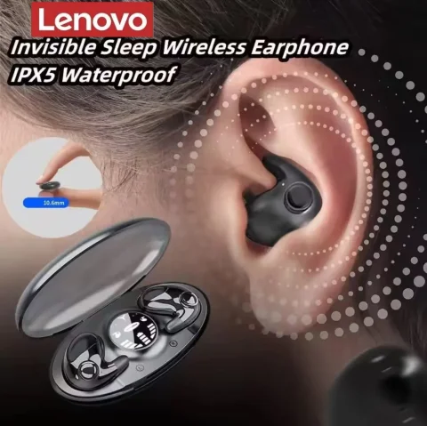 Auriculares inalámbricos originales Lenovo con Bluetooth, auriculares invisibles para dormir, auriculares inalámbricos TWS con Bluetooth 5,3, auriculares ocultos con reducción de ruido