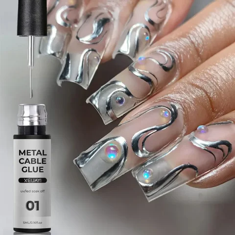 Esmalte de revestimiento de Gel para uñas con pintura metálica dorada, pintura con efecto espejo de Metal 3D, dibujo de Gel para uñas, pincel incorporado, Gel cromado UV 4