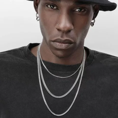 Collar de cadena cubana de Hip Hop, cadena básica de acero inoxidable Rock para hombre, collar Simple para mujer, joyería de fiesta a la moda