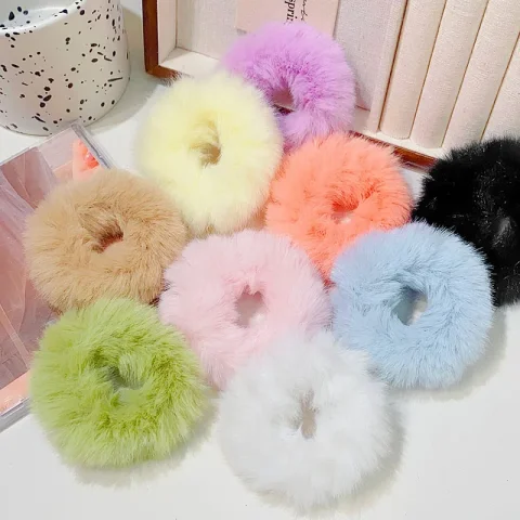 Nueva banda de pelo colorida y esponjosa para mujeres y niñas, coletero de felpa, banda de goma, accesorios de moda para el cabello