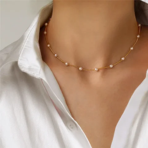 Gargantilla de perlas Kpop con cadena para el cuello para mujer, Gargantilla gótica de Color dorado, joyería en el cuello, colgante, Collar para niña 2022