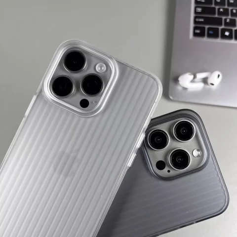 Funda de Teléfono con Patrón de Rejilla de Titanio Natural para iPhone 16 14 15 13 Pro Max Plus, Botón Metálico, Resistente a Impactos, Carcasa Rígida 3