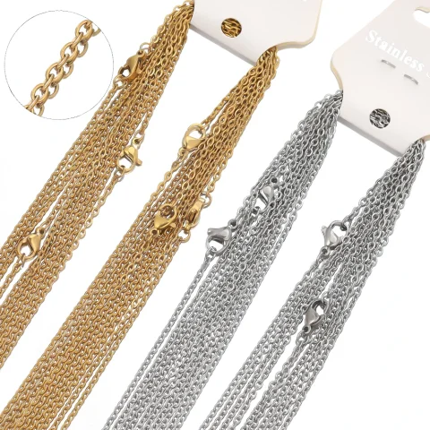 Cadenas de eslabones de acero inoxidable, collares cruzados cubanos, accesorios para regalos de bricolaje, fabricación de joyas, venta al por mayor, 50cm, 10 unidades por lote