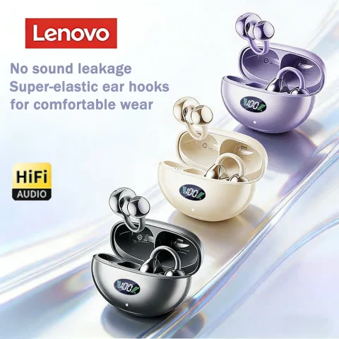 Auriculares inalámbricos Bluetooth deportivos originales Lenovo con clip para la oreja, de diseño abierto, baja latencia, cancelación de ruido, pantalla LED, modo de juego y música.