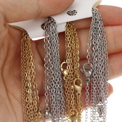 Cadenas de eslabones de acero inoxidable, collares cruzados cubanos, accesorios para regalos de bricolaje, fabricación de joyas, venta al por mayor, 50cm, 10 unidades por lote 5