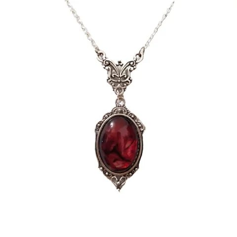 Collar de vampiro gótico, collar con colgante de camafeo de cristal Stardust Vintage, colgante de vampiro de estilo Punk, collar de demonio satánico ovalado