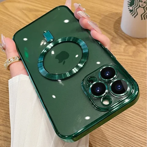 Funda Magnética Transparente de Lujo para iPhone 14 Plus 13 12 11 15 16 17 Pro Max, Carcasa de Silicona con Revestimiento Transparente 4