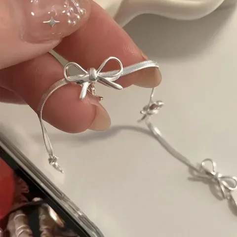 LATS, pulseras con lazo dulce a la moda para mujeres y niñas, cinta delicada brillante con lazo, pulsera de cadena con huesos de serpiente, regalo de joyas de fiesta 3