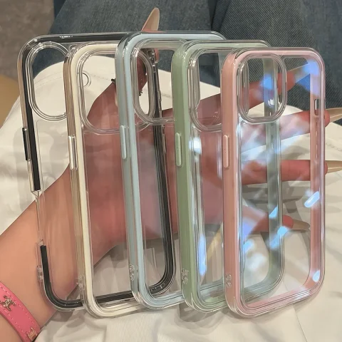 Funda de teléfono transparente de lujo para iPhone 11, 12, 13, 14, 15, 16, 17 Pro Max Plus, funda trasera de parachoques transparente a prueba de golpes