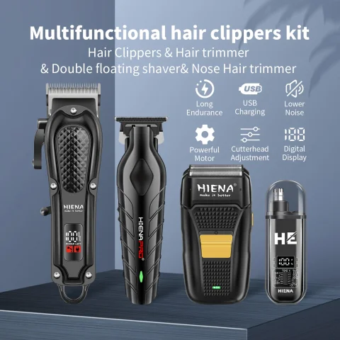 Máquina de Acabado Hiena, Cortadora de Pelo Eléctrica Profesional, Recortadora de Barba Recargable, Afeitadora para Hombre, Kit de Recorte de Pelo 5