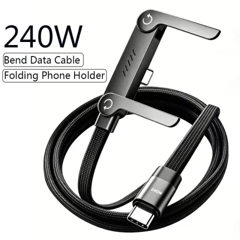 Cable USB C a Tipo C de 240W con Carga Rápida PD y Soporte Plegable para Teléfono, Compatible con iPhone 15, Xiaomi, HUAWEI