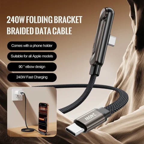 Cable USB C a Tipo C de 240W con Carga Rápida PD y Soporte Plegable para Teléfono, Compatible con iPhone 15, Xiaomi, HUAWEI