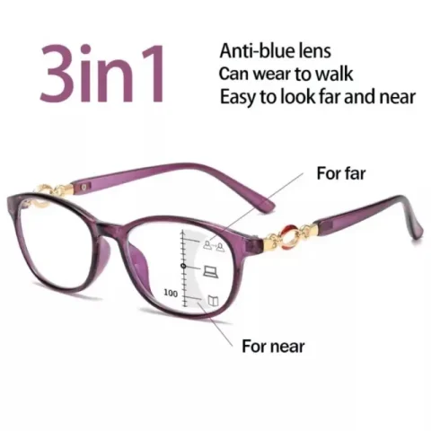 FG-gafas de lectura multifocales progresivas 3 en 1 para mujer, anteojos antiazules, fáciles de ver, lejos y cerca de + 1,0 a + 4,0