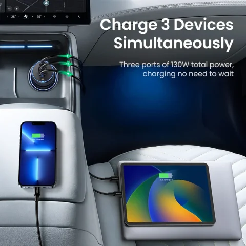 UGREEN 130W USB C cargador de coche rápido para Xiaomi iPhone 17 Samsung Galaxy S25 portátiles PD3.0 carga rápida USB tipo C cargador de coche 5