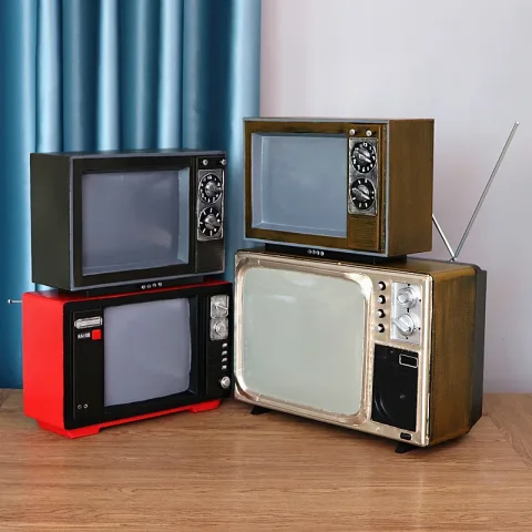 Adornos decorativos retro y vintage para el hogar, accesorios para escaparates de cafeterías y tiendas de ropa, modelo de televisor de hojalata