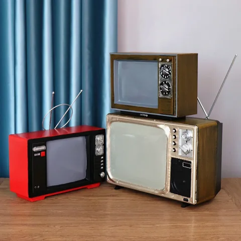 Adornos decorativos retro y vintage para el hogar, accesorios para escaparates de cafeterías y tiendas de ropa, modelo de televisor de hojalata