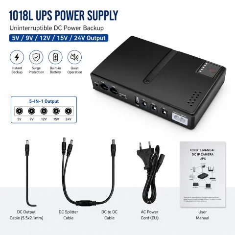 Fuente de Alimentación Ininterrumpida (UPS) para Router 1018L con Función Anti-Inversa 5V 9V 12V 15V 24V para Equipos de Red